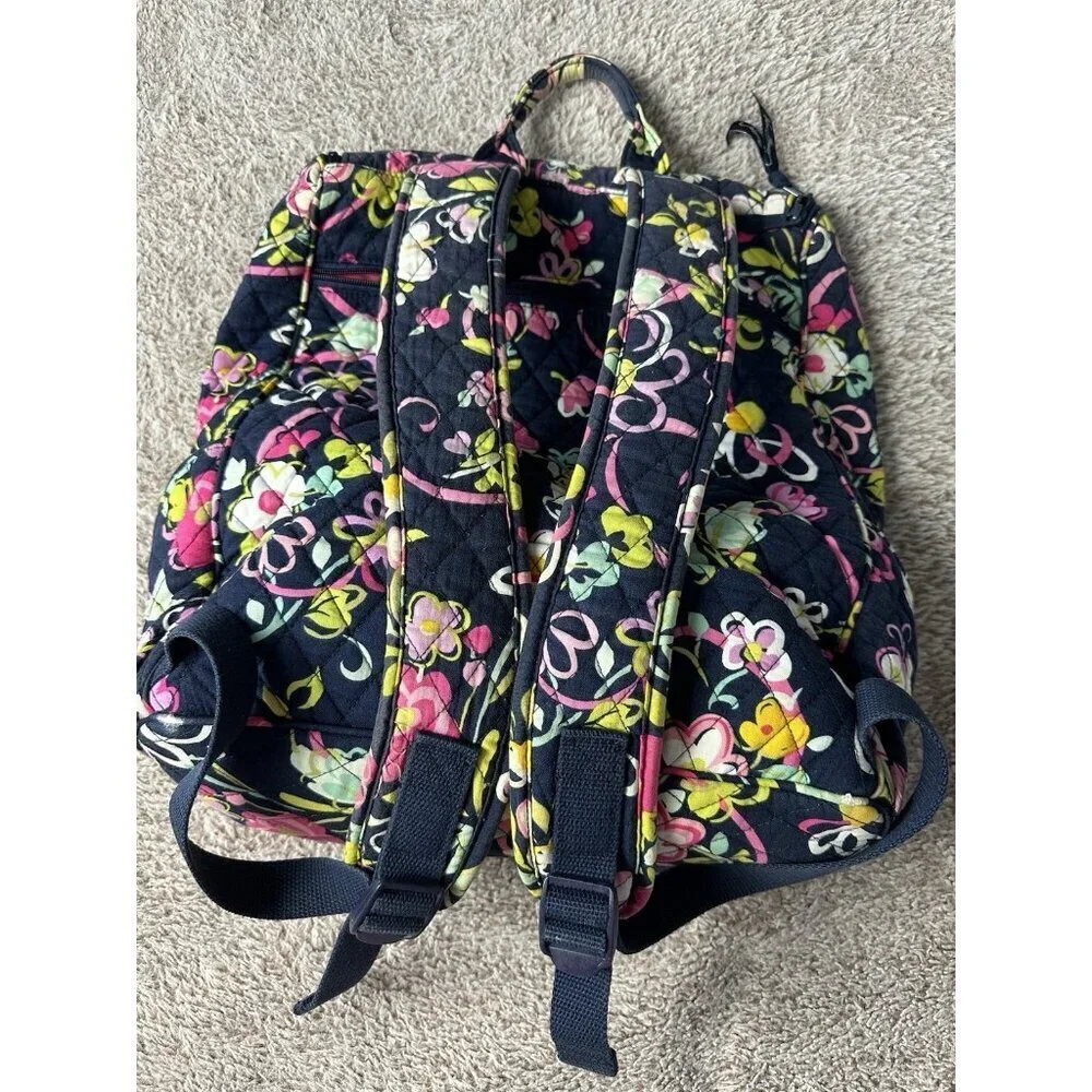 Vera Bradley Navy Blue and Multicolored Floral Quilted Stitch Backpack